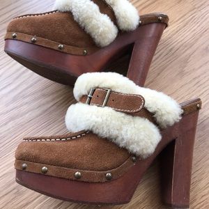 ralph lauren size us 7 suede genuine shearling clogs
